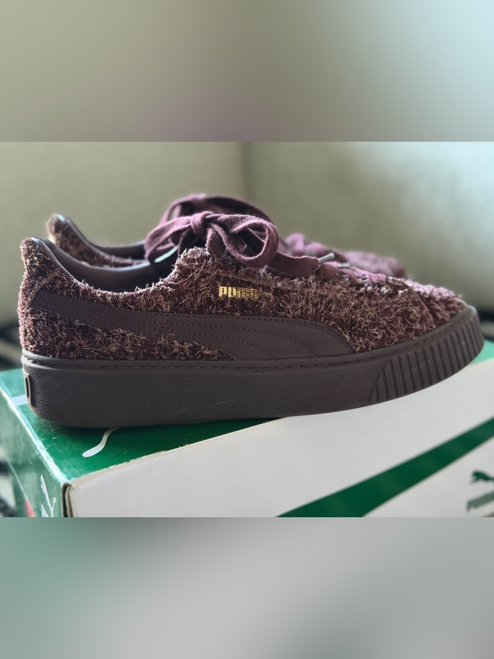 Puma Women's Fuzzy Suede Platform Sneaker in Plum